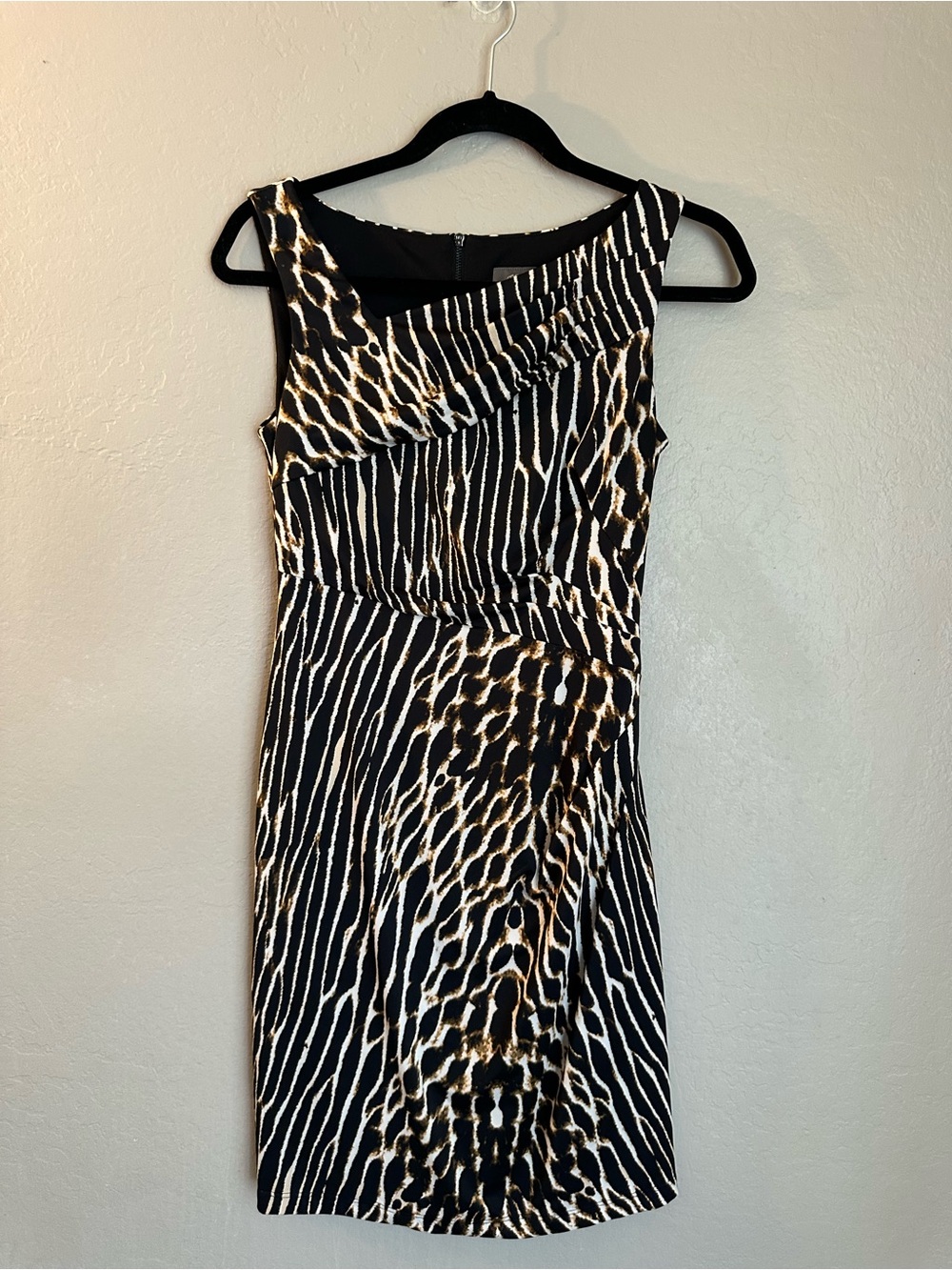 Vince Camuto One-Shoulder Animal Print Dress in Black and Brown